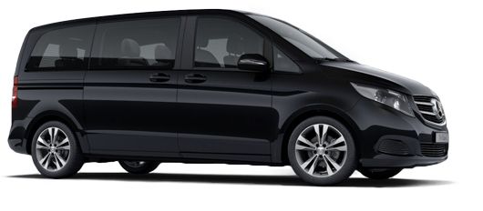 Vue latérale d'un Mercedes-Benz Classe V noir sur fond blanc.